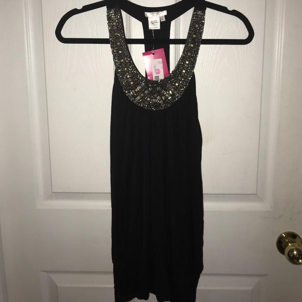Black t-back, beaded top NWT